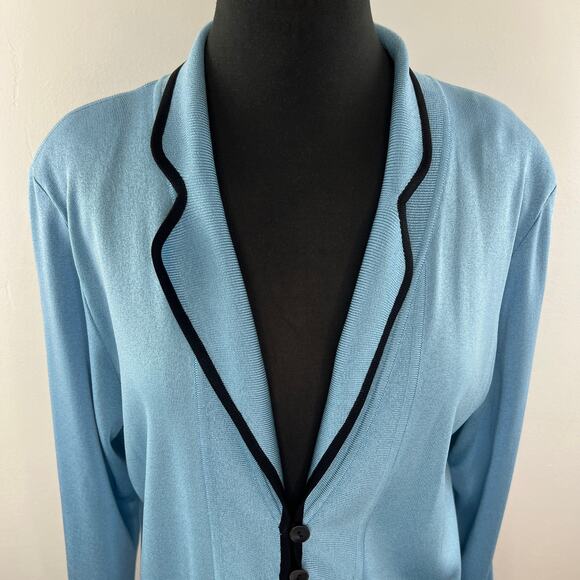 MISOOK Womens Blue Long Sleeve Notched Lapel Button Down Cardigan Sweater Sz L - Picture 3 of 8